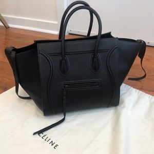Celine Medium Luggage Phantom Bag In Black Leather